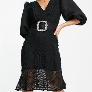 ASOS Black Midi Dress with Rhinestone Buckle